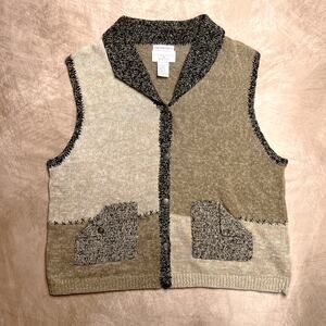 Christopher & Banks Two-Tone Knit Vest in Beige and Olive